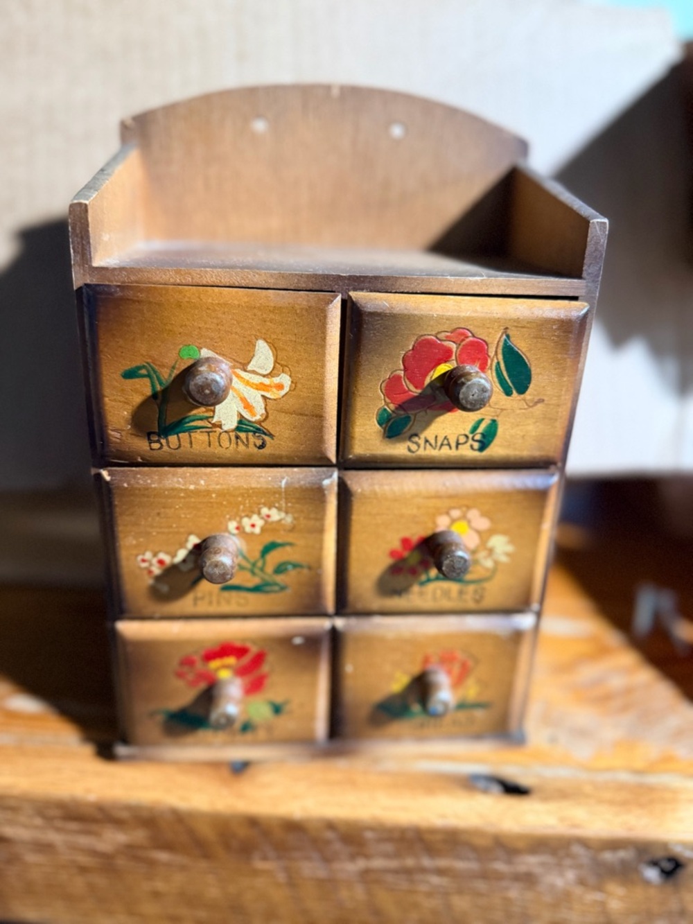 Vintage Hand-Painted Mini Drawer Organizer - Brown & Floral